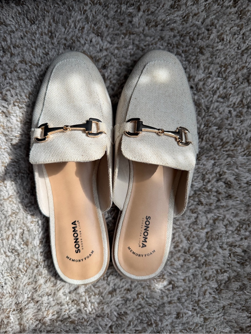 Sonoma Beige Canvas Slip-On Mules with Gold Bit Hardware